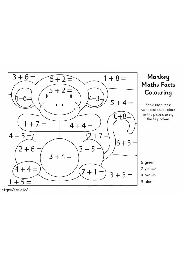 Hoja de trabajo de matemáticas del mono para colorear