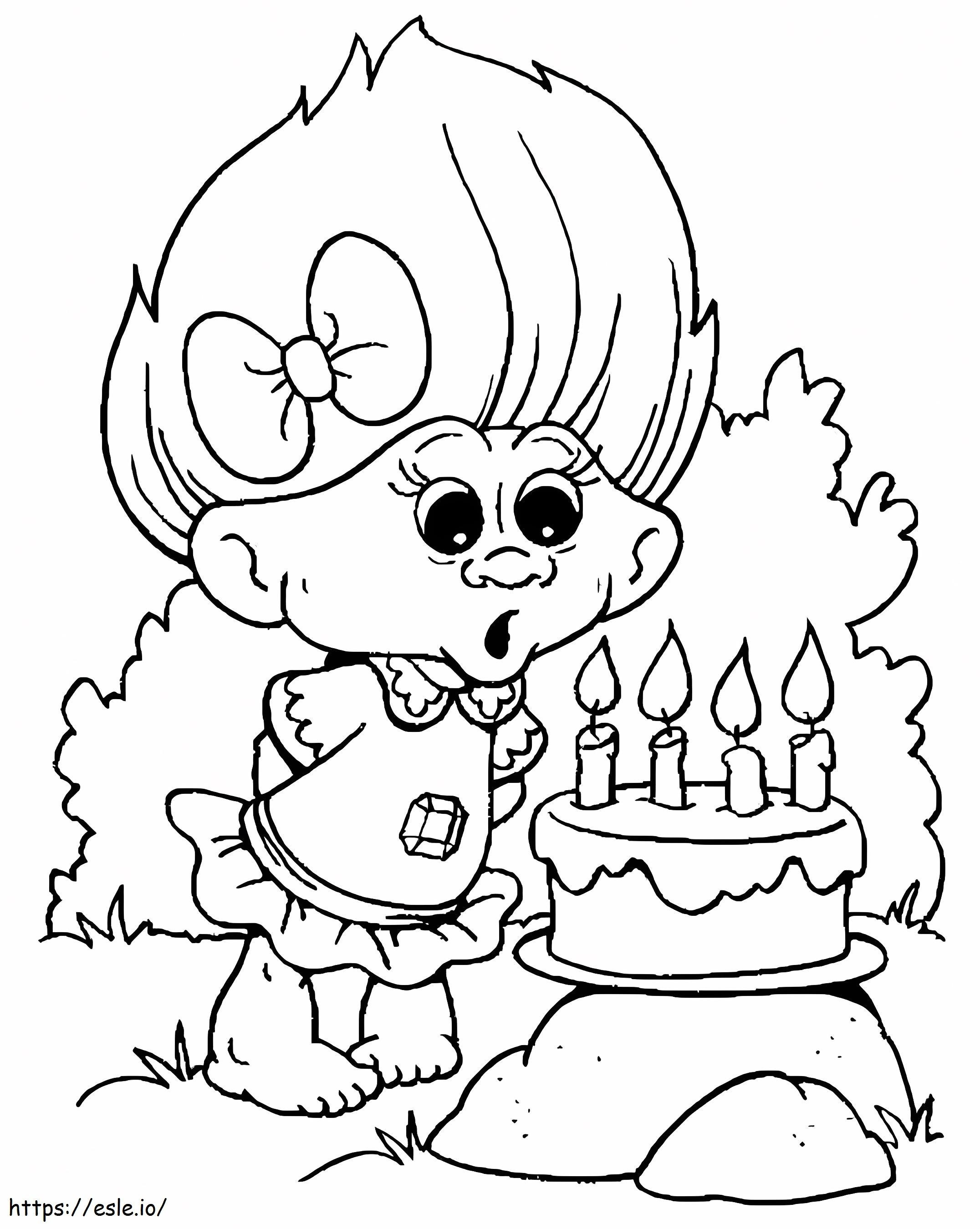 Character Trolls On Happy Birthday coloring page