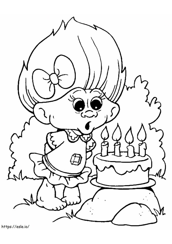 Character Trolls On Happy Birthday coloring page
