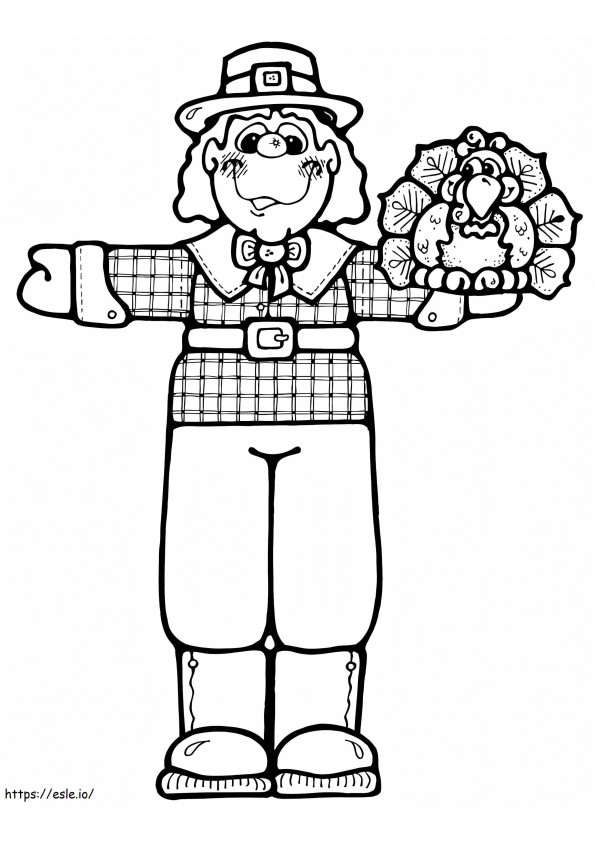 Pilgrim Boy With Turkey coloring page