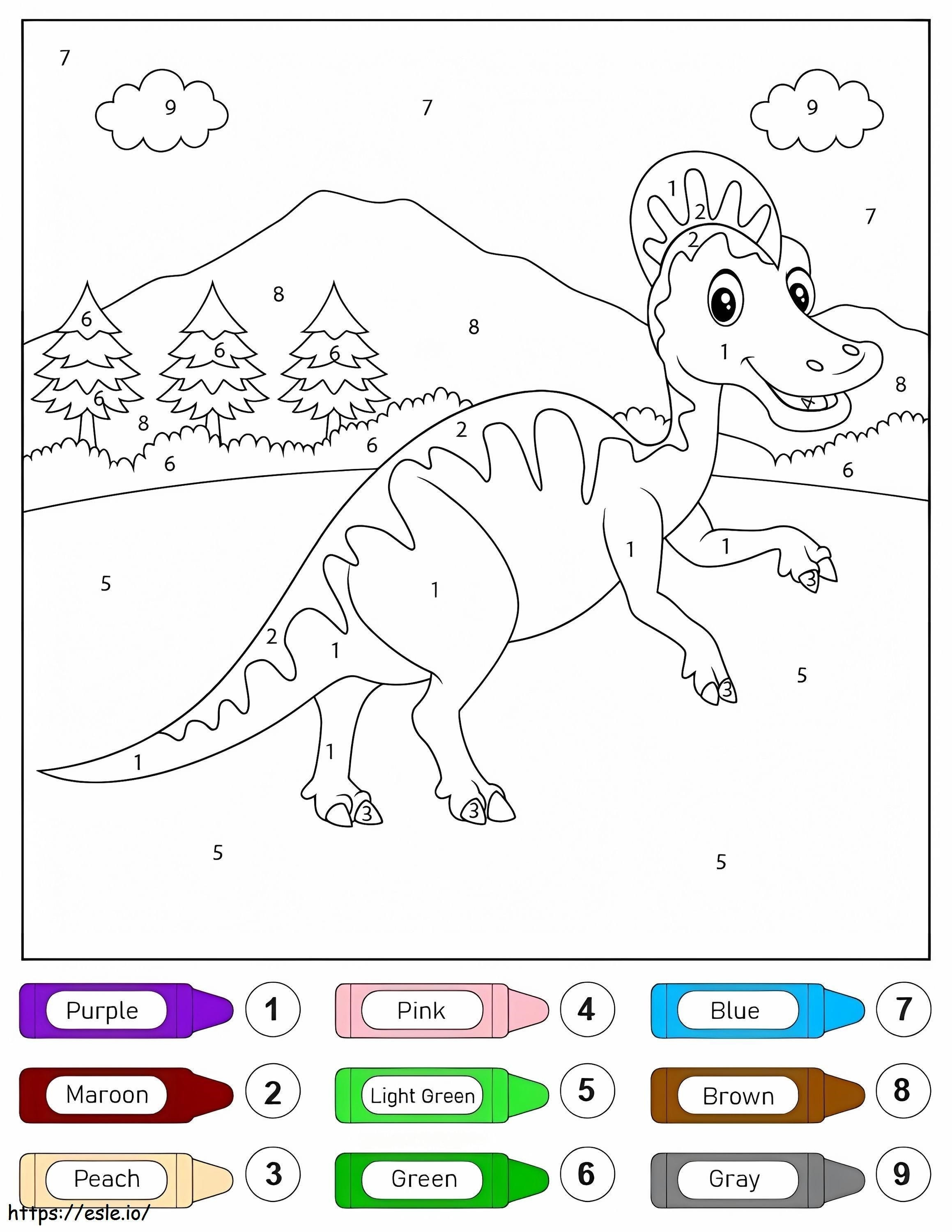 Dinossauro encantado, cor por número para colorir