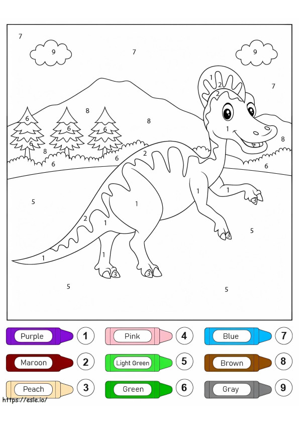 Dinossauro encantado, cor por número para colorir