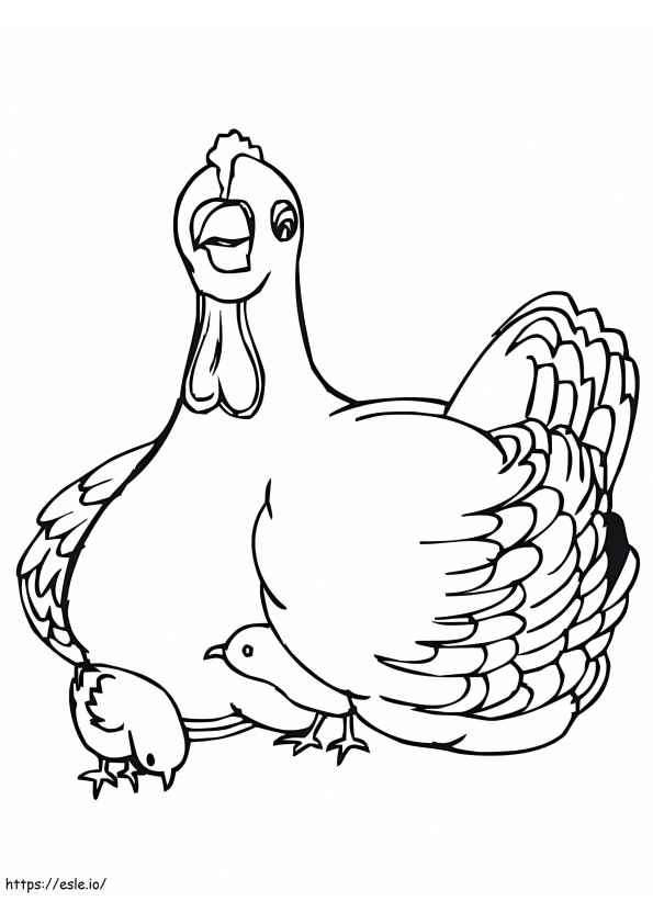 Breeding Hen With Chicks coloring page