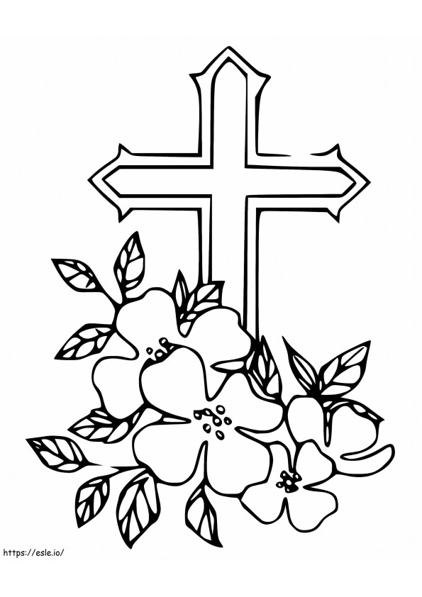 Coloriage Fleurs avec croix de Pâques à imprimer dessin