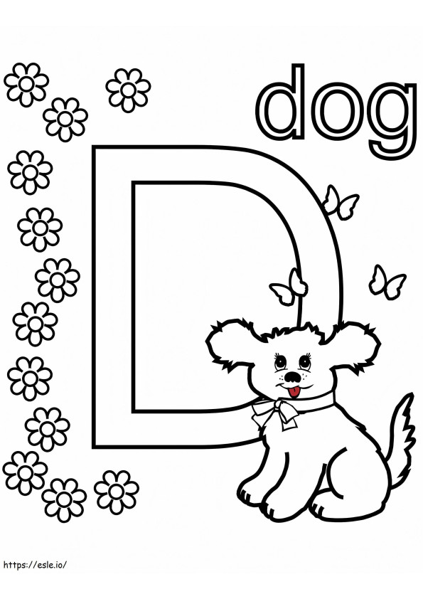 Câine litera D 1 de colorat