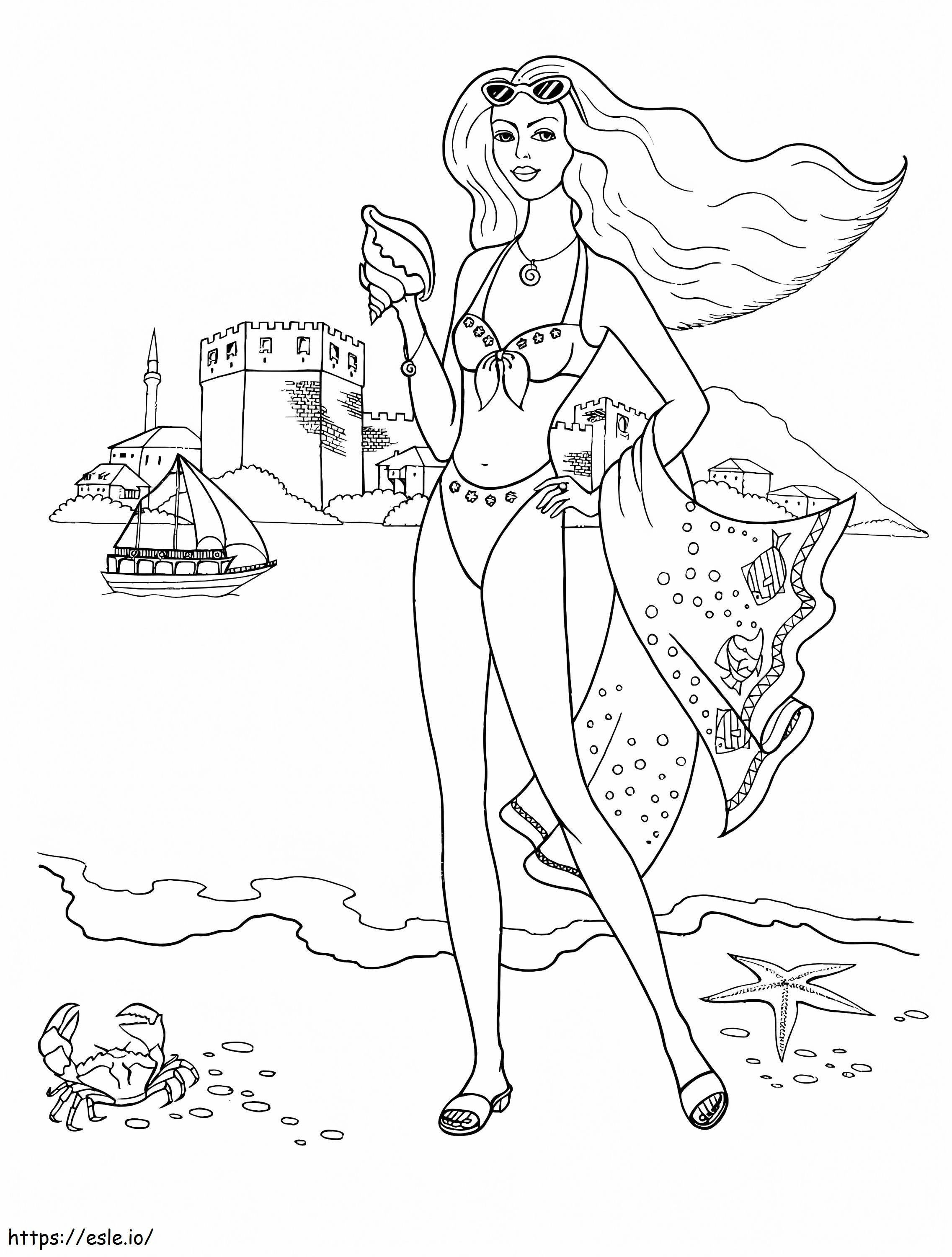 Teenage Girl On The Beach coloring page