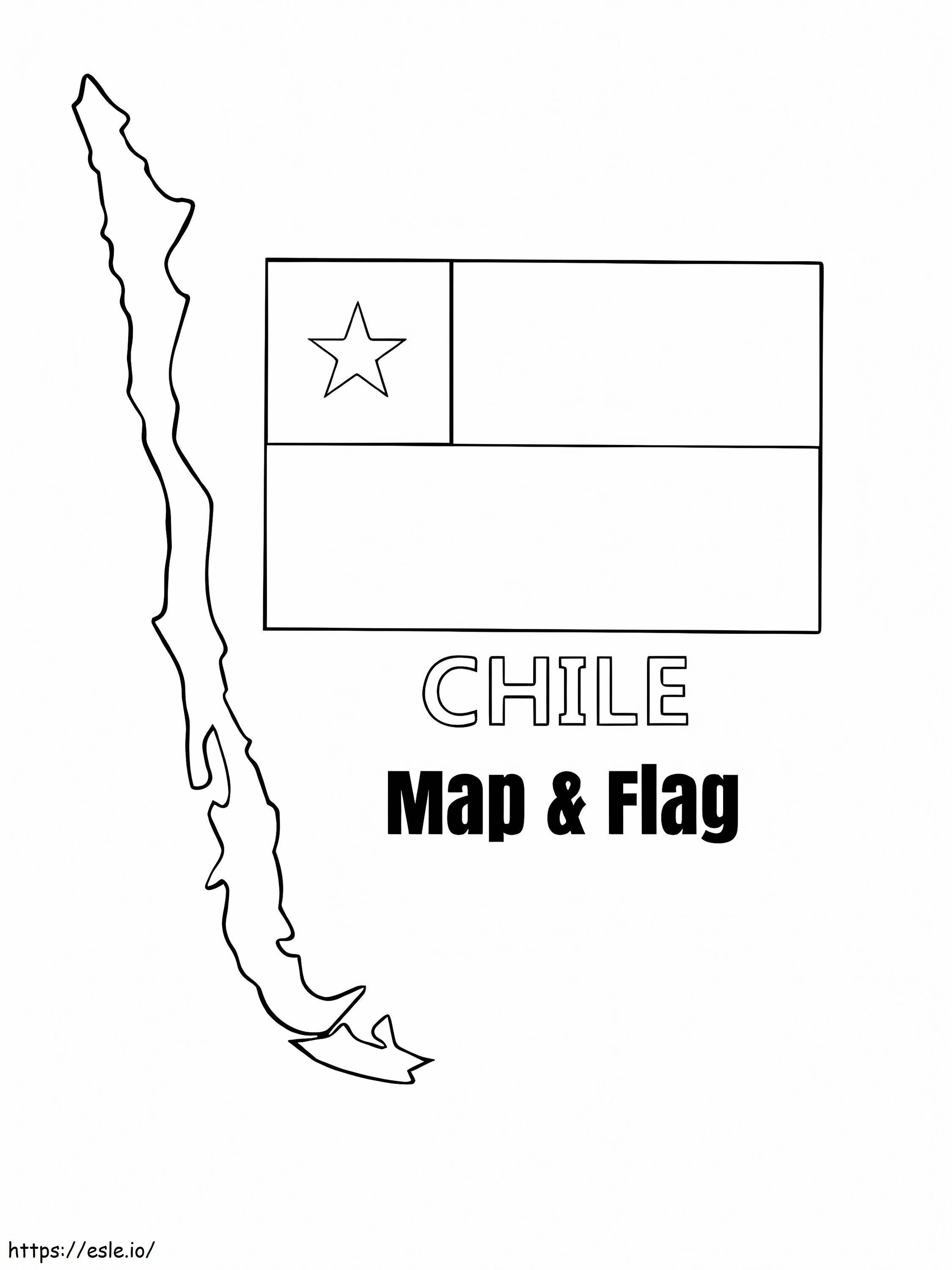 Bandeira e mapa do Chile para colorir