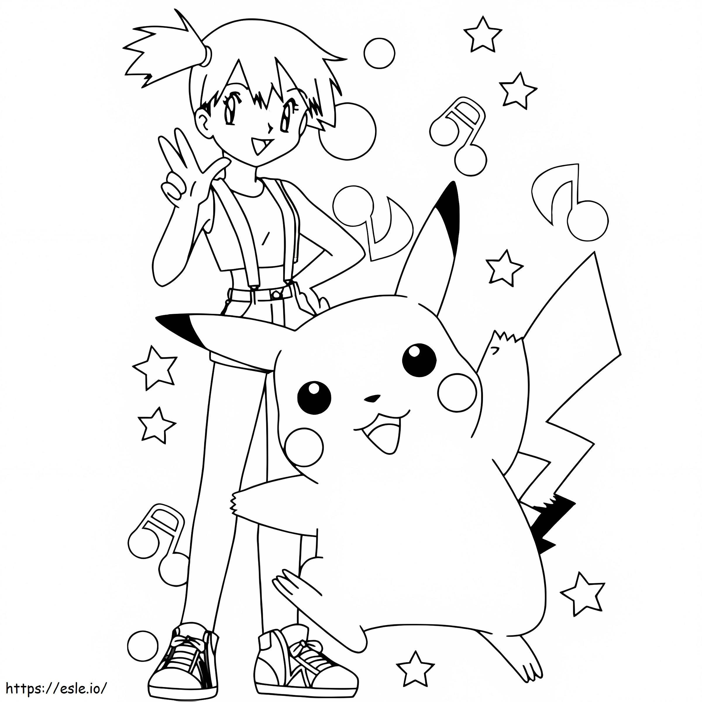 Kasumi dan Pikachu Gambar Mewarnai