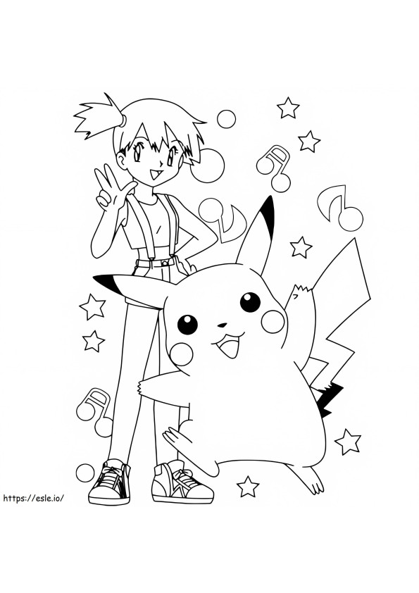 Kasumi dan Pikachu Gambar Mewarnai