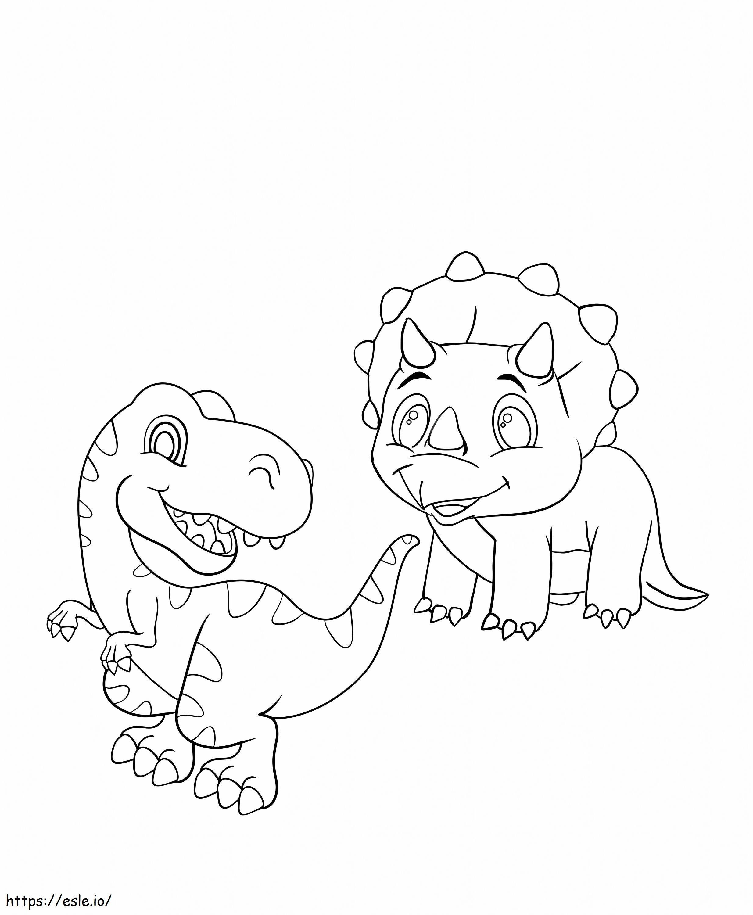 Chibi Tyrannosaurus Rex și Triceratop de colorat