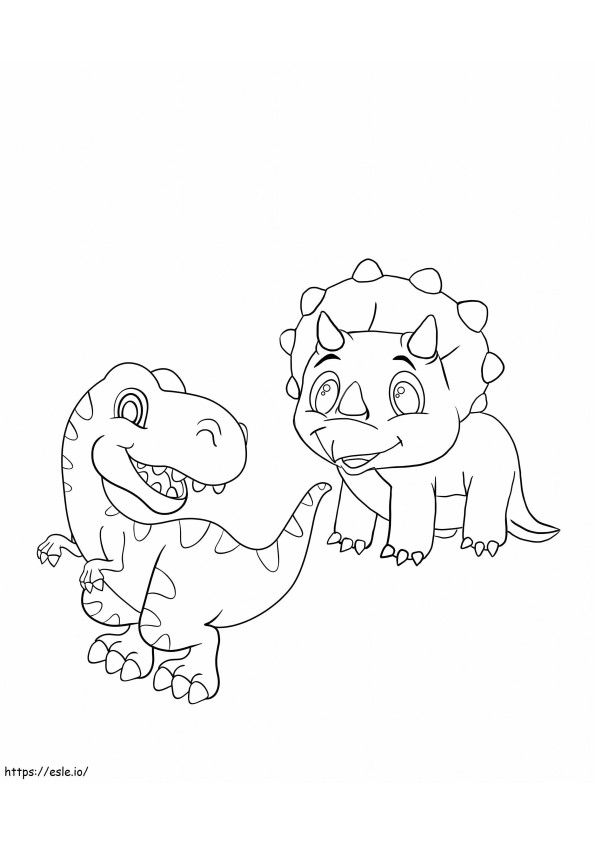 Chibi Tyrannosaurus Rex ja Triceratop värityskuva
