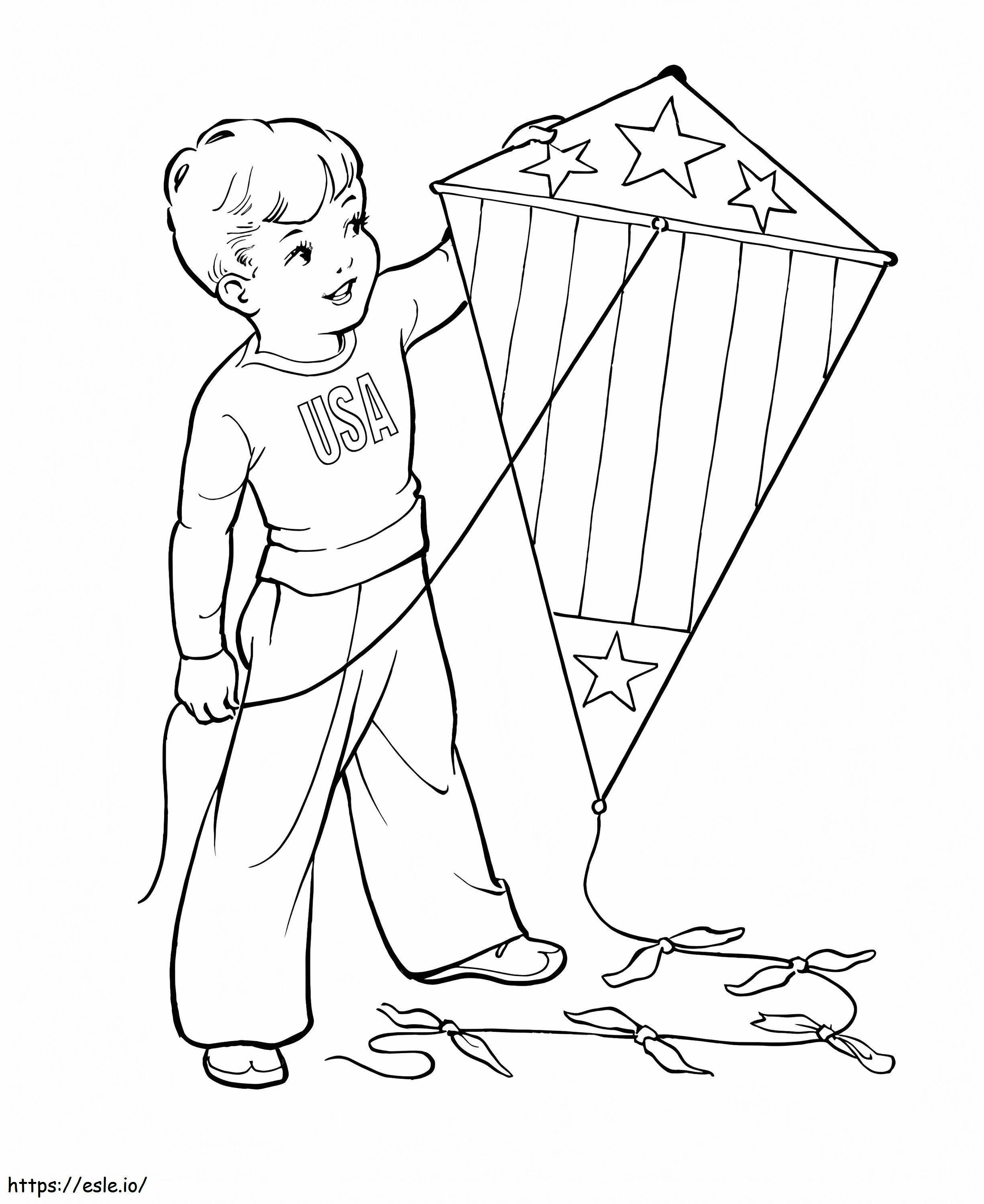 凧を持つ少年 ぬりえ - 塗り絵