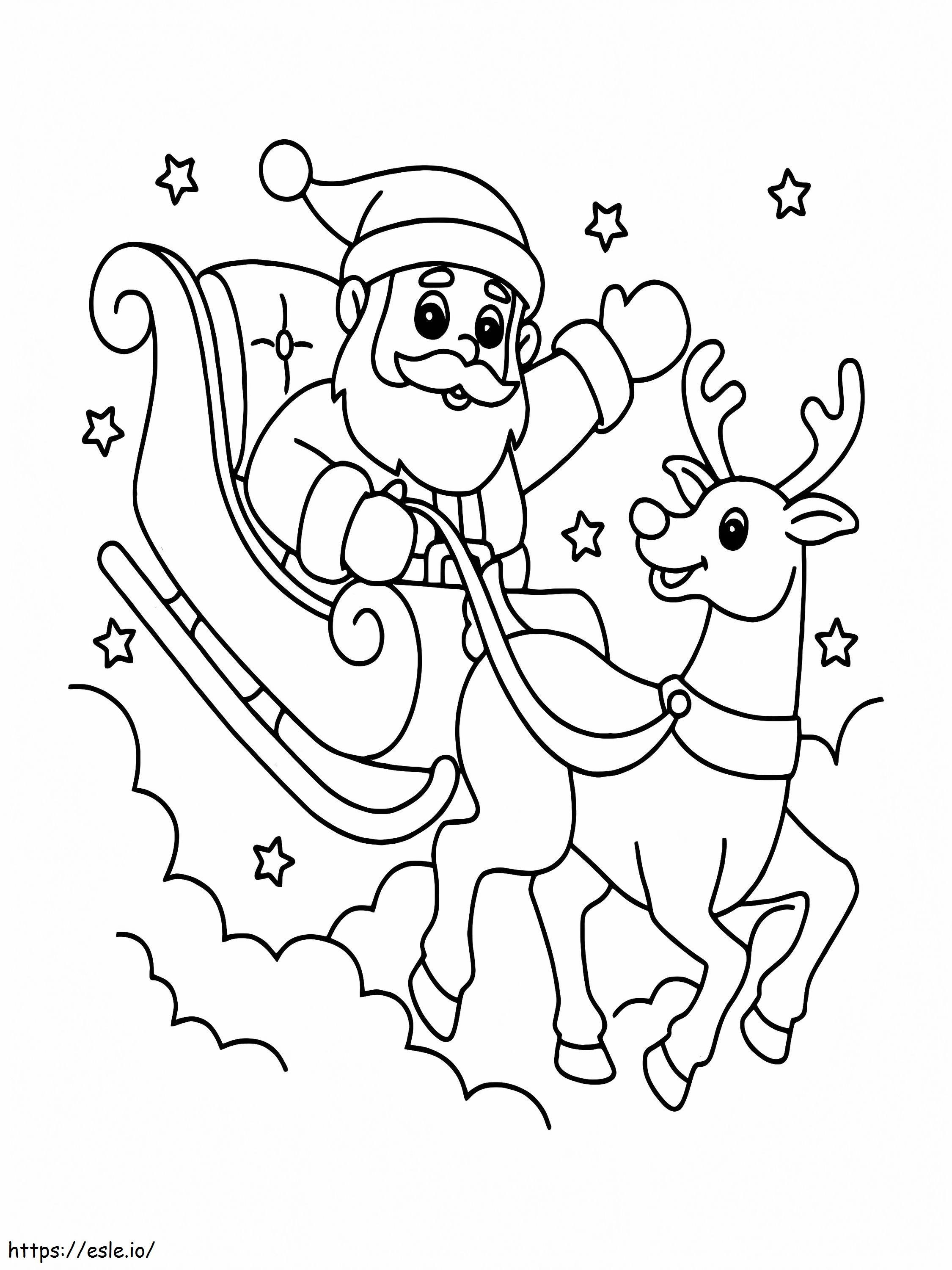 Papá Noel montando en trineo para colorear