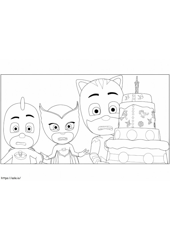 PJ Masks e torta di compleanno da colorare