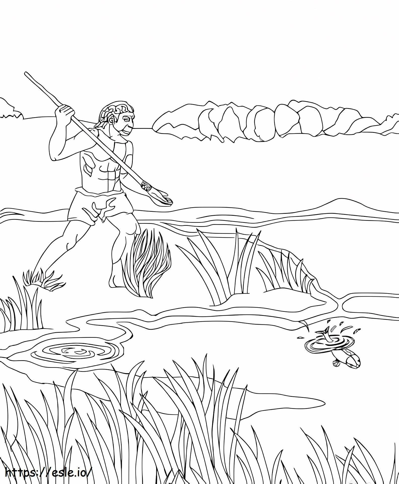 釣りをする原始的な人々 ぬりえ - 塗り絵