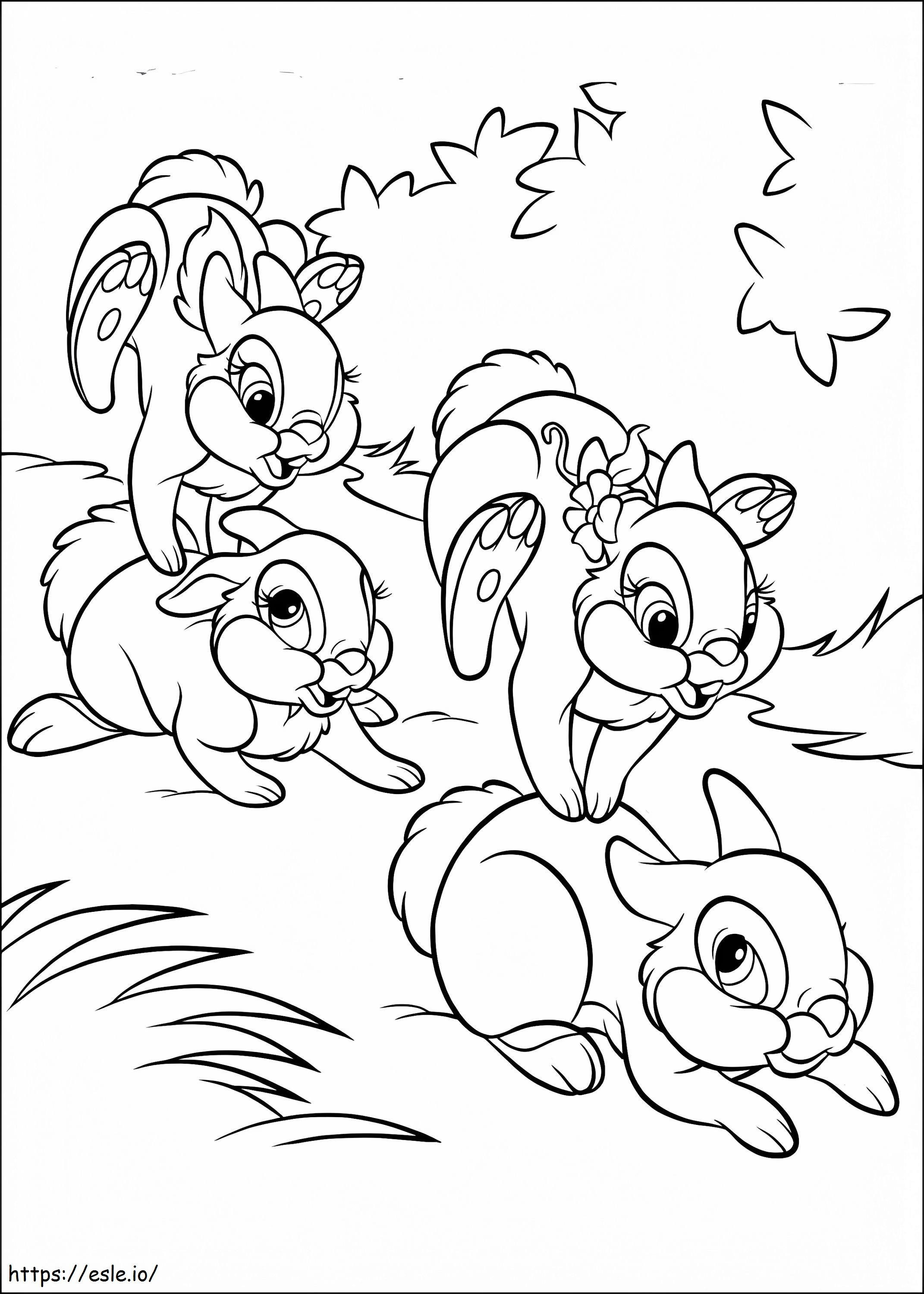 Coloriage Quatre lapins en cours d'exécution à imprimer dessin