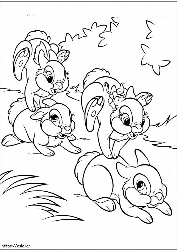 Quattro coniglietti che corrono da colorare