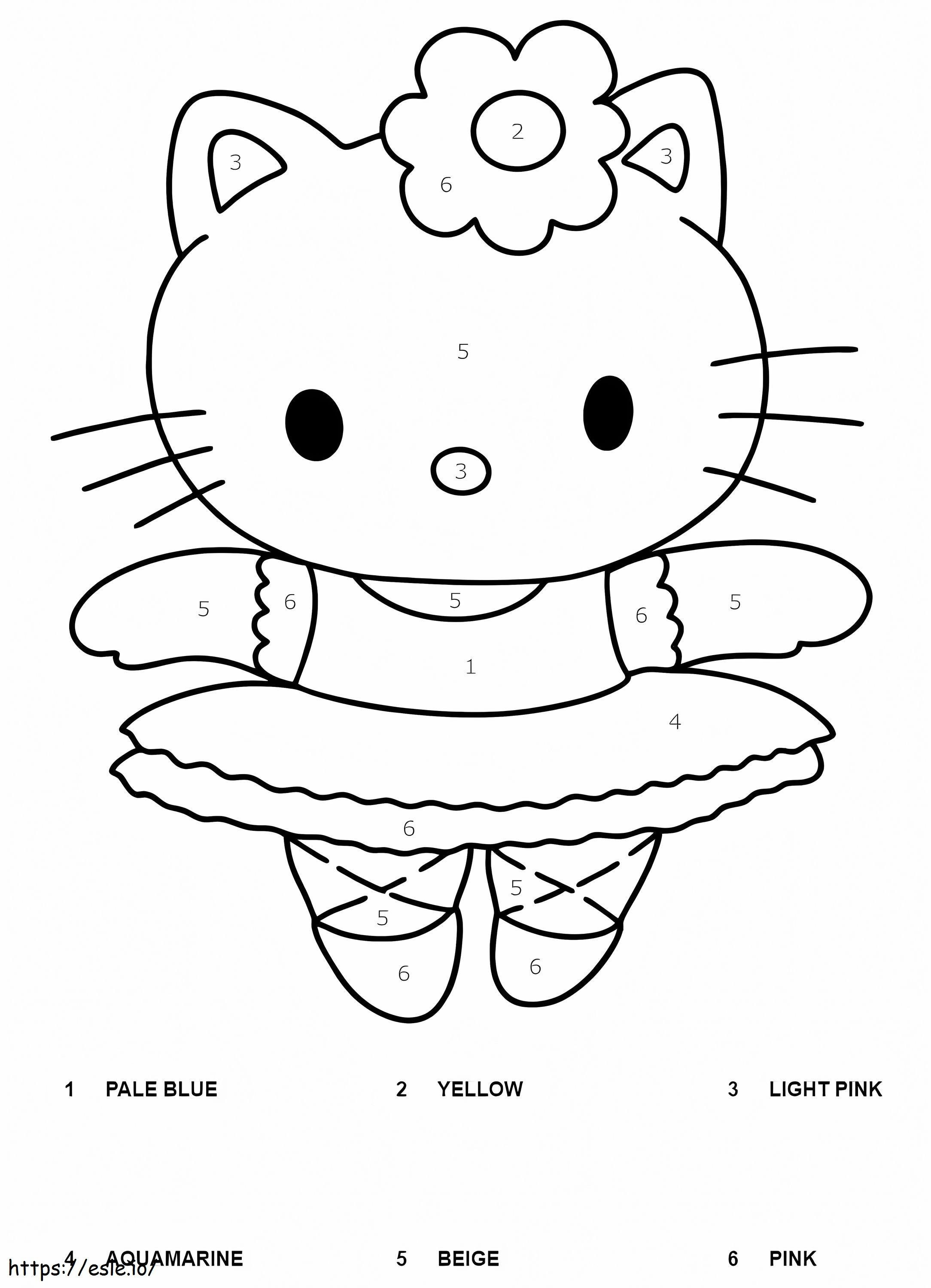 Hello Kitty Bailarina Cor por Número para colorir