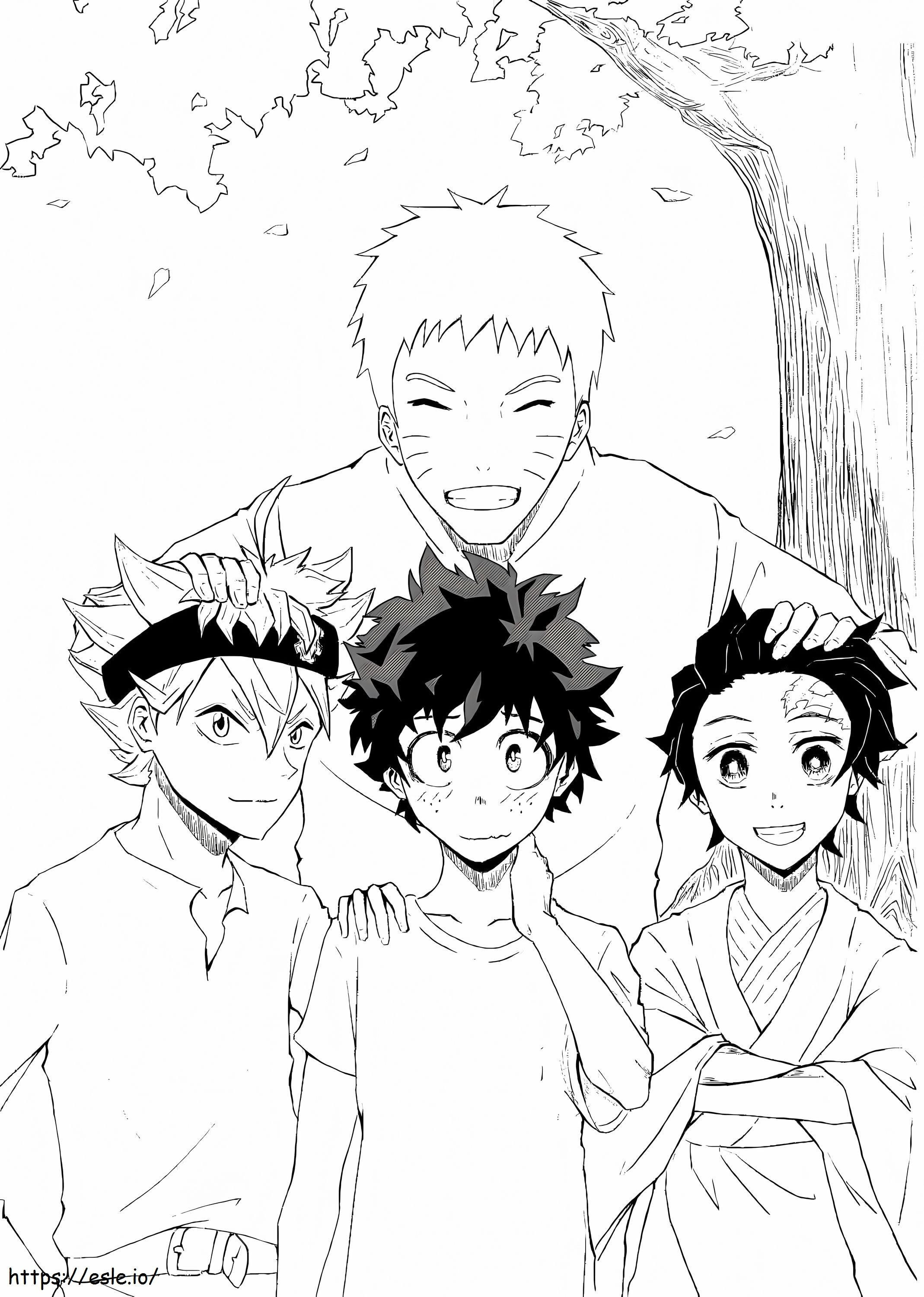 Naruto Deku y sus amigos para colorear