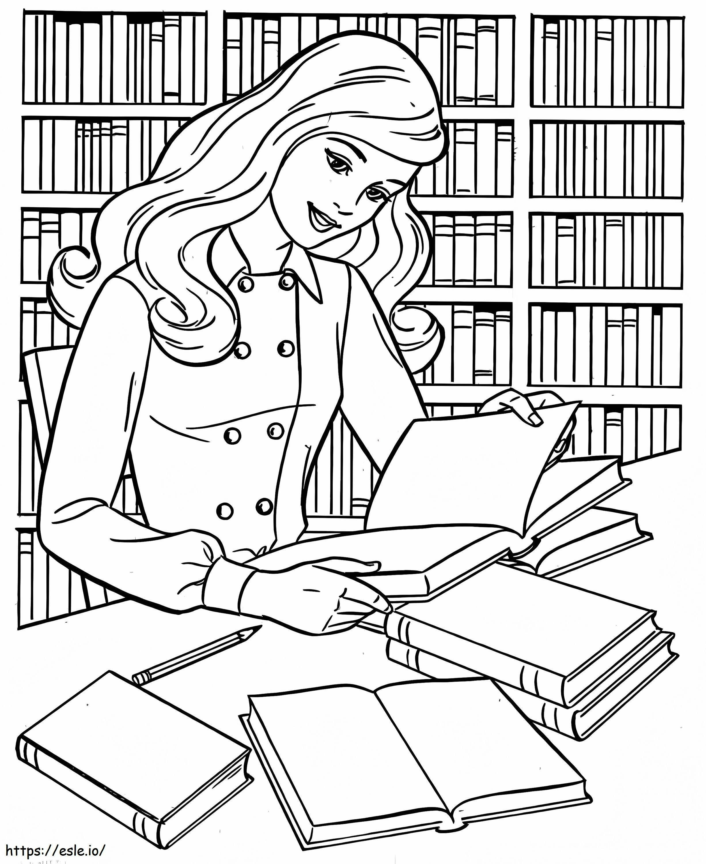 Nina Reading A Book In The School Library coloring page