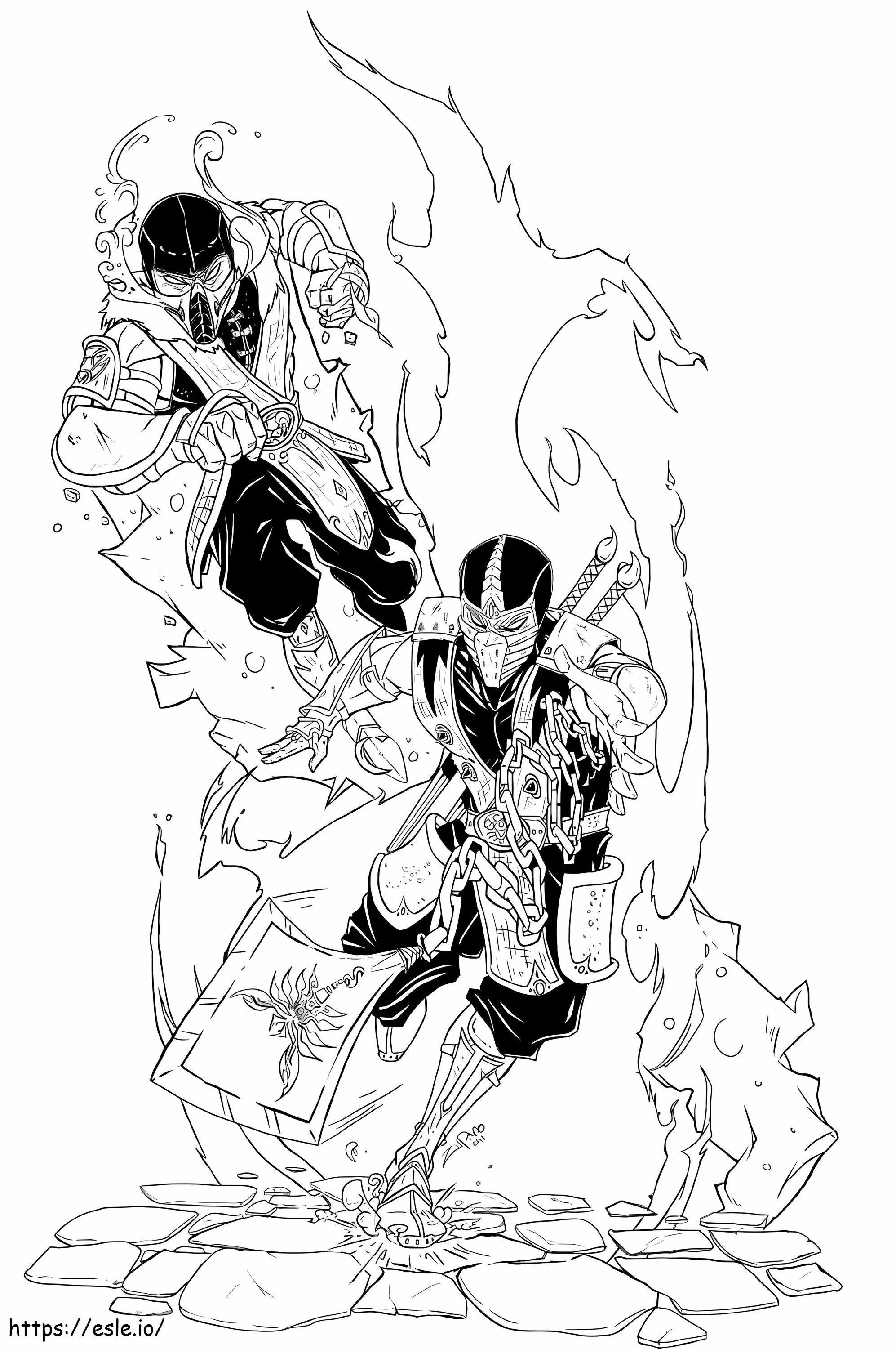Sub Zero And Scorpion Fighting coloring page