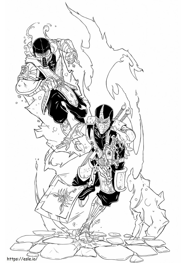 Sub Zero And Scorpion Fighting coloring page