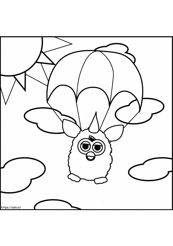 Coloriage Furby volant en parachute à imprimer dessin