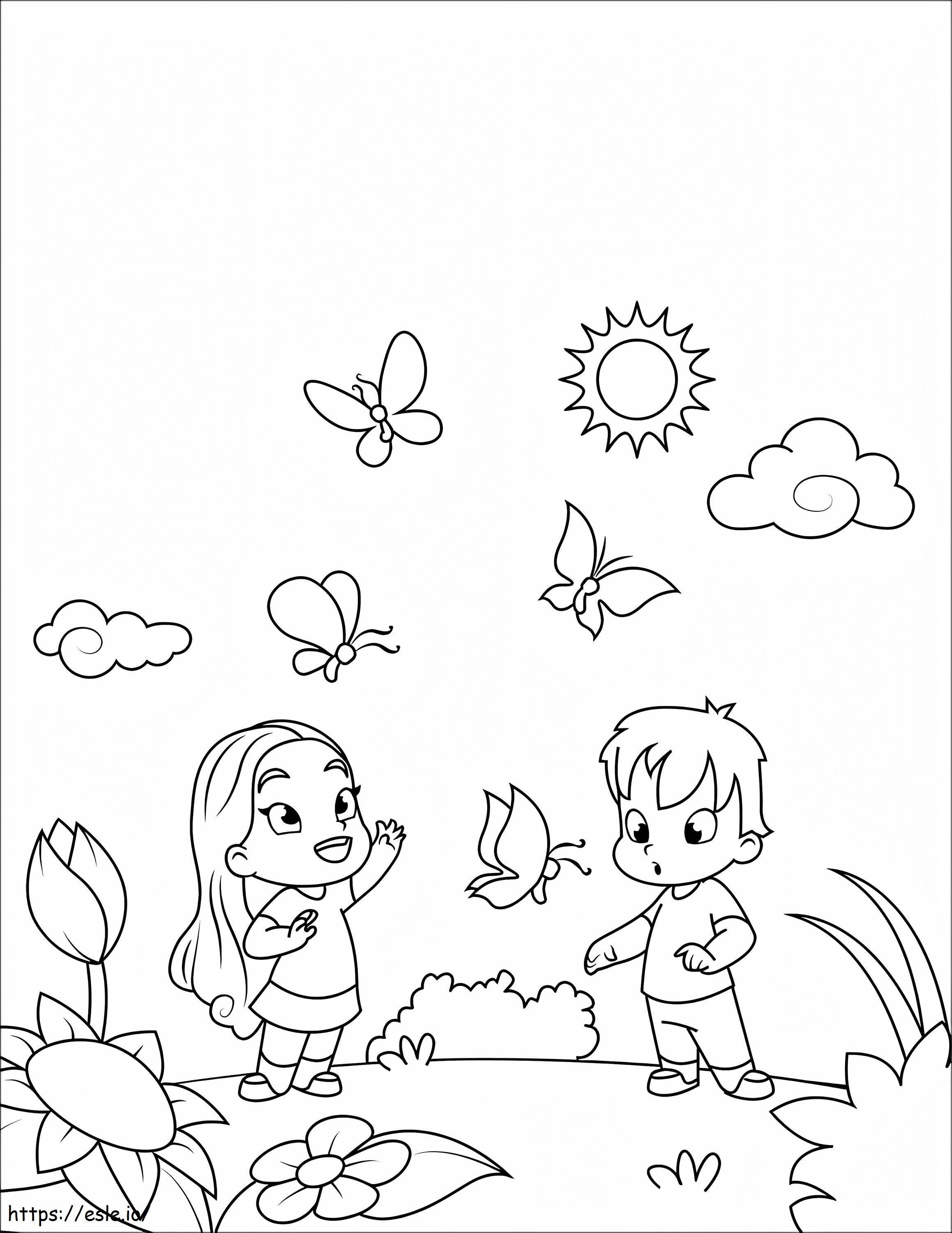 Cute Spring Scenery coloring page