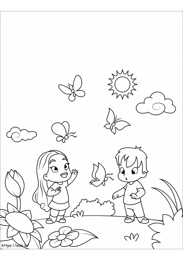 Cute Spring Scenery coloring page