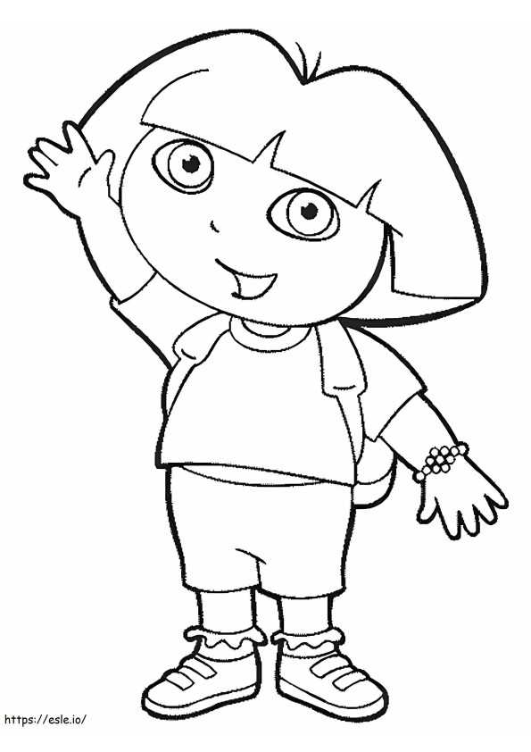 Dora heiluttaa kättä värityskuva