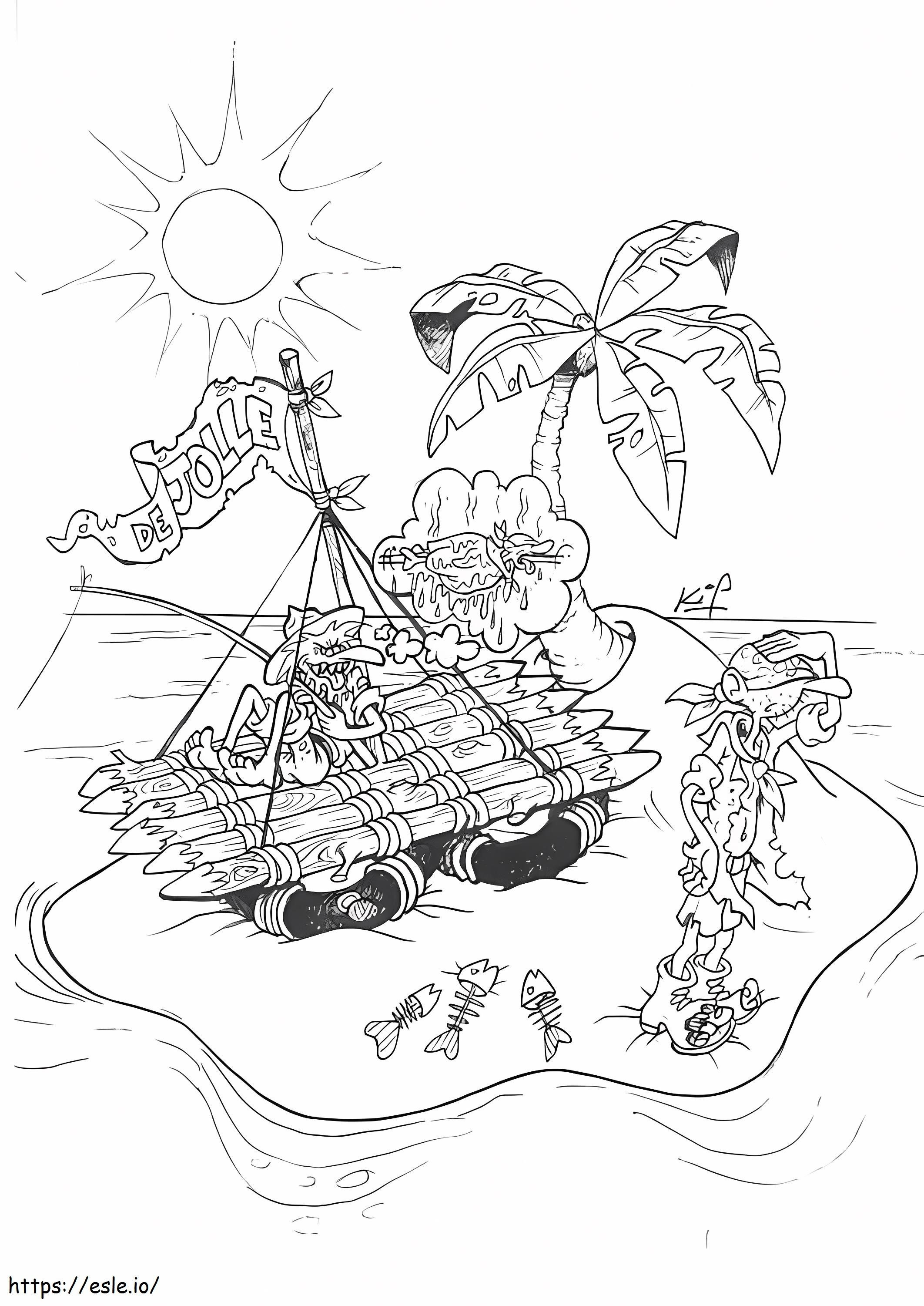 Crazy Man On Raft coloring page