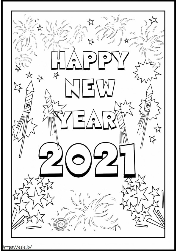 Happy New Year 2021 coloring page