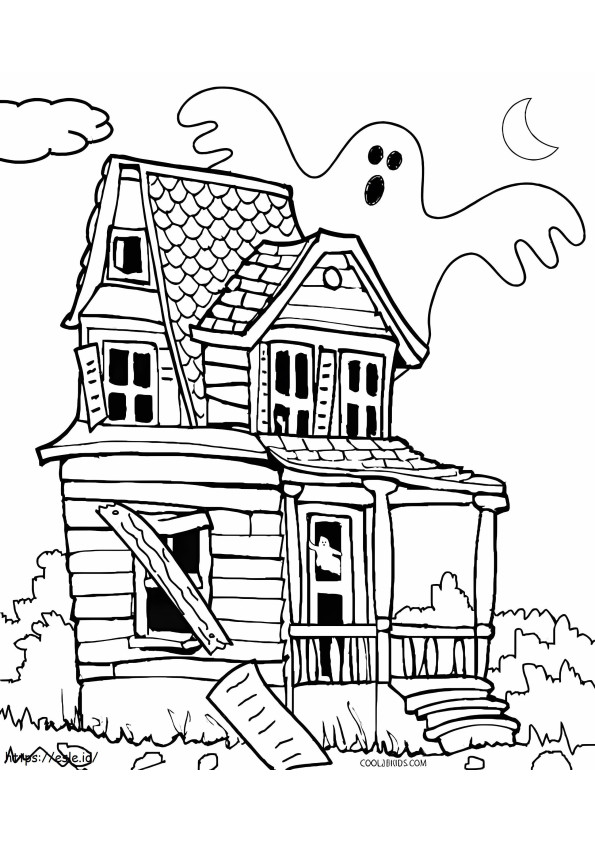 Casa encantada de fantasmas para colorear