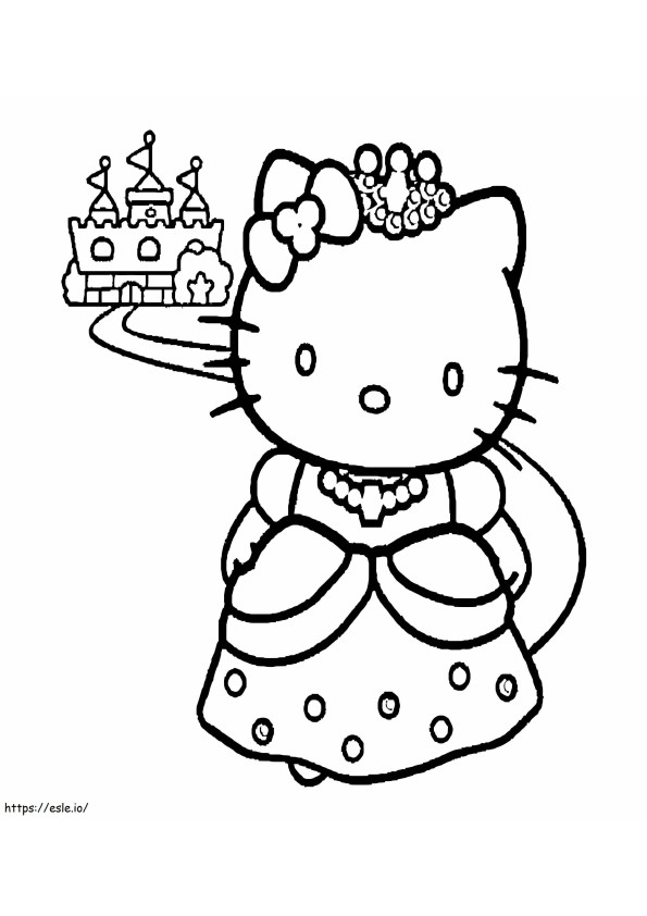 Hello Kitty en een mooi kasteel kleurplaat