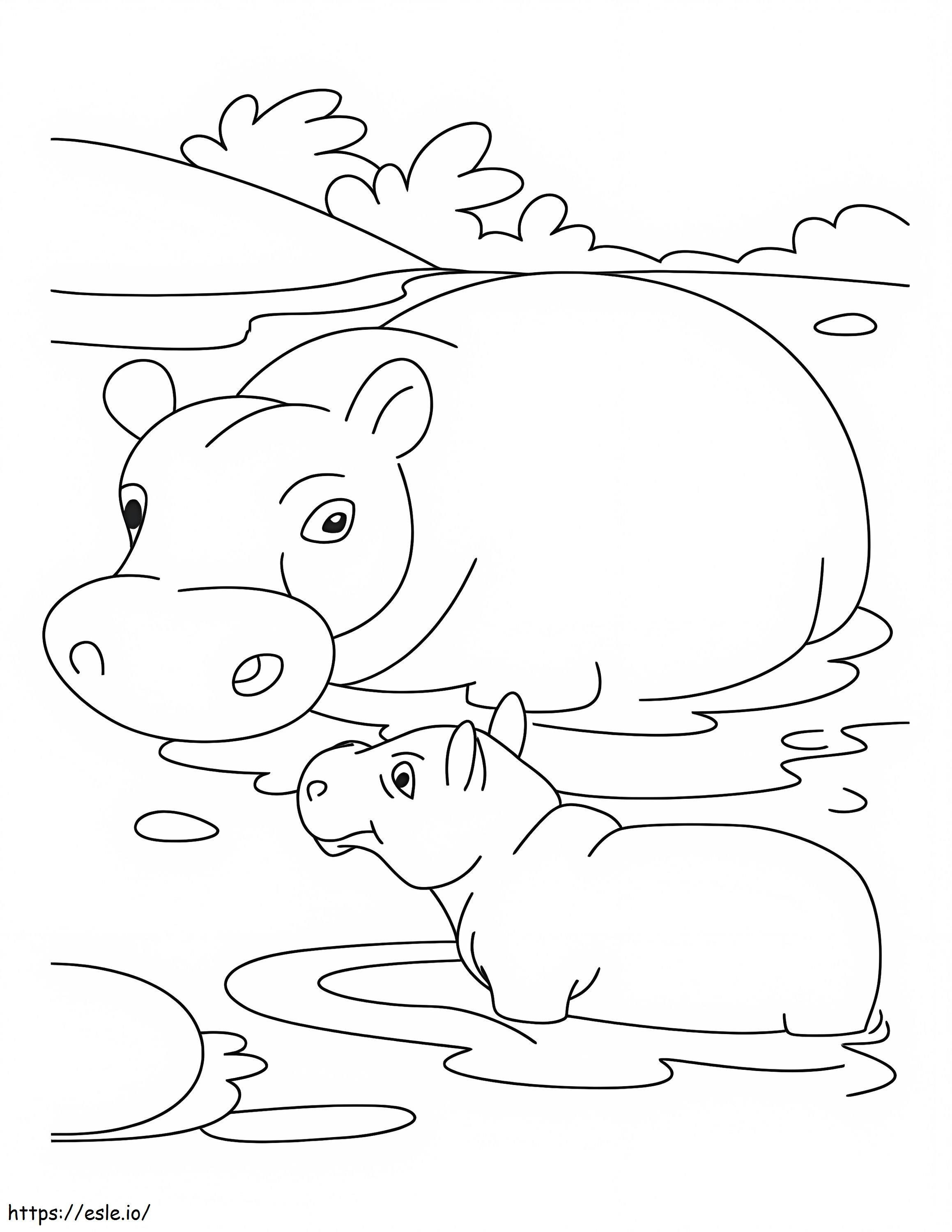 Śliczna hipopotam matka i dziecko hipopotam kolorowanka