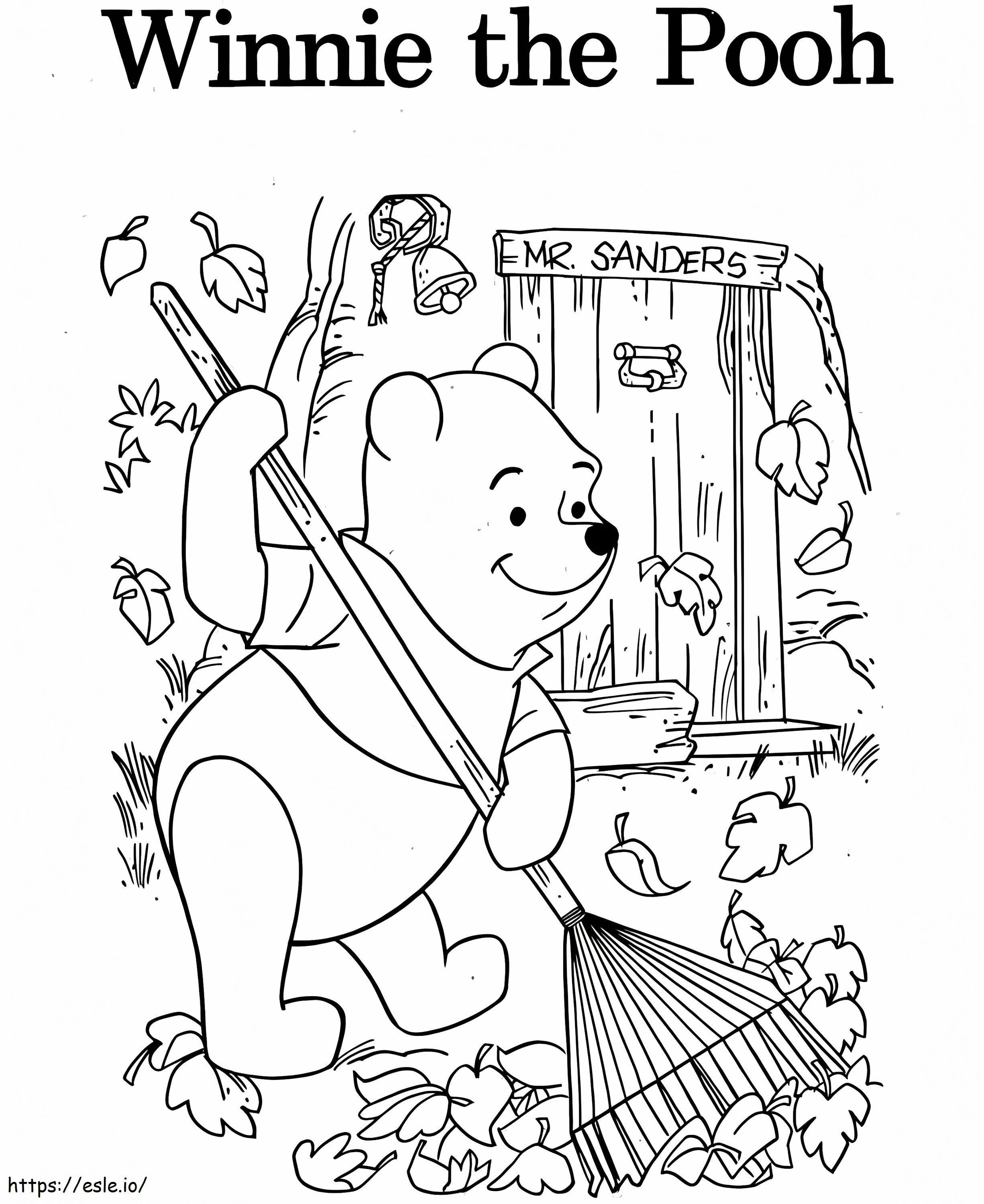 Winnie The Pooh Sweeps The Leaves coloring page