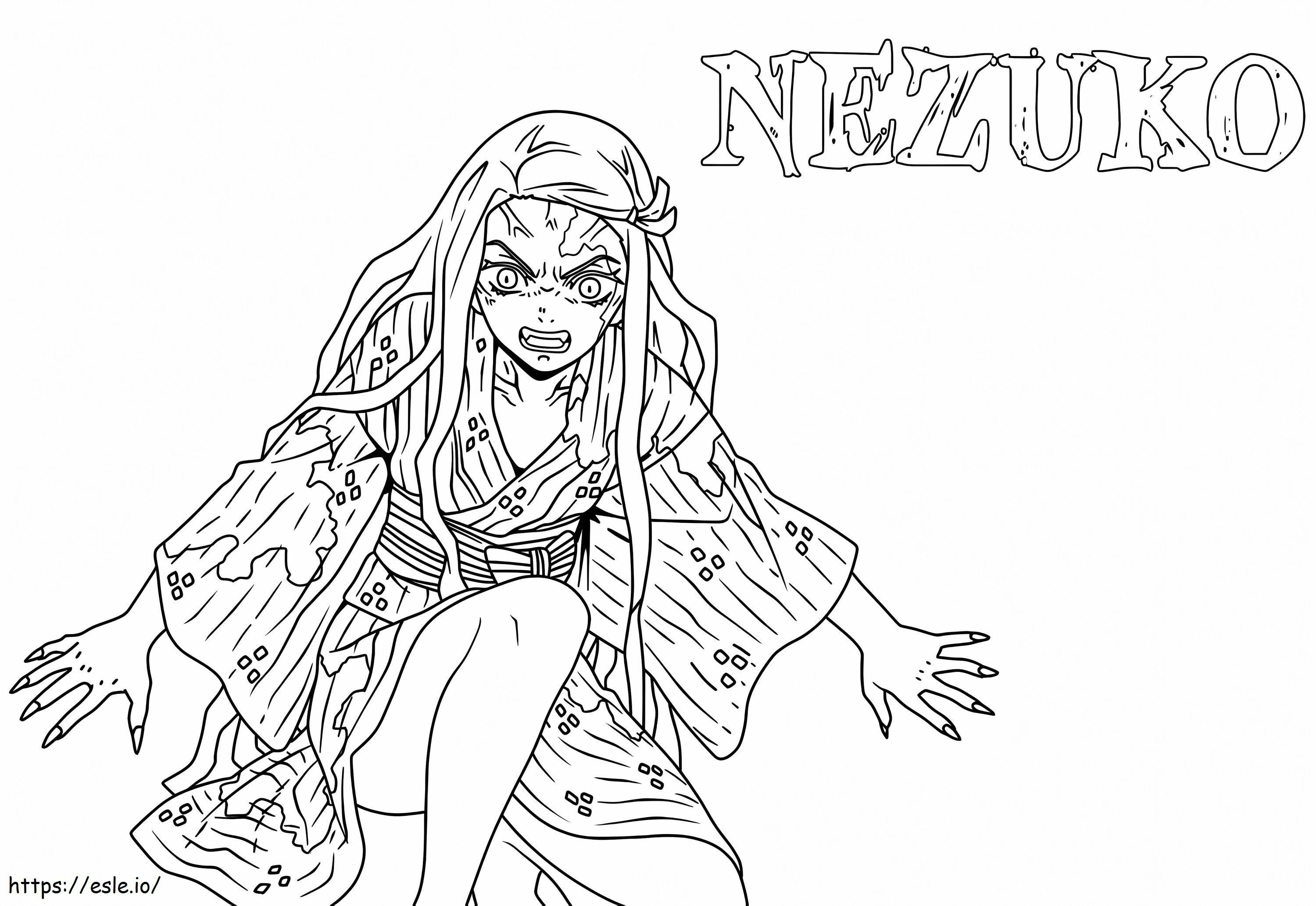 Nezuko-demonvorm kleurplaat kleurplaat