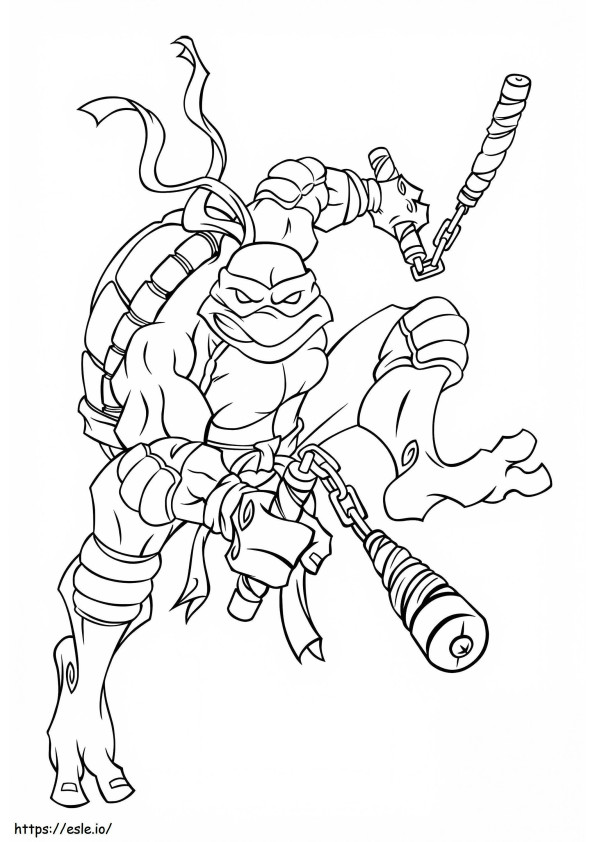 Action Ninja Turtle Michelangelo coloring page