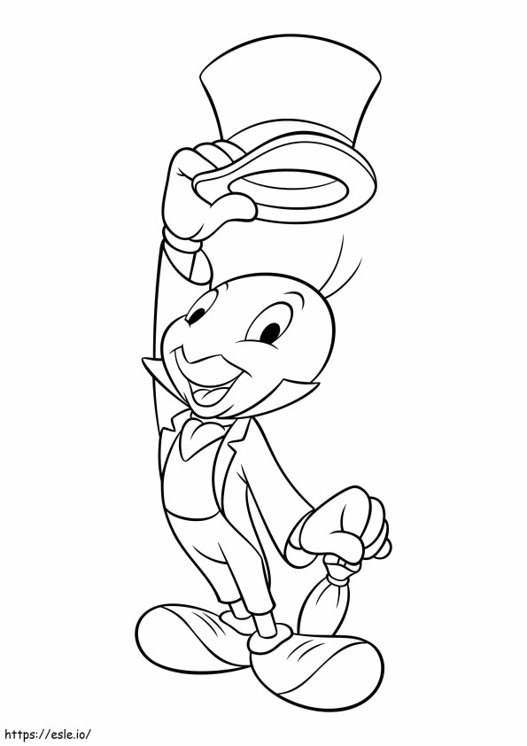 Coloriage Jiminy Cricket a levé le chapeau à l'échelle à imprimer dessin