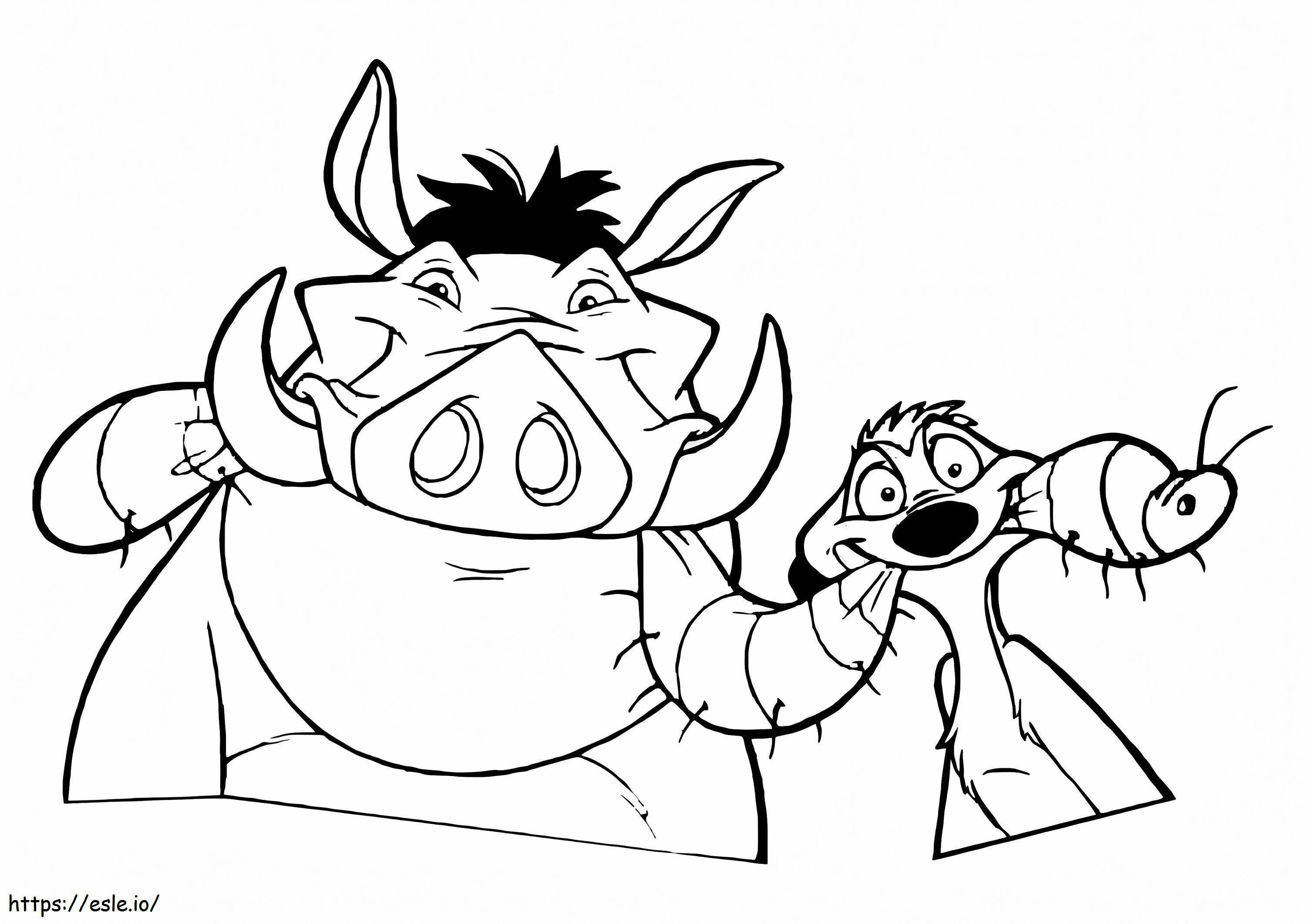 Coloriage Timon et Pumbaa mangent du ver à imprimer dessin