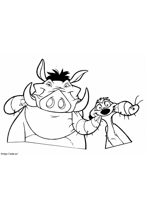 Timon And Pumbaa Eating Worm coloring page