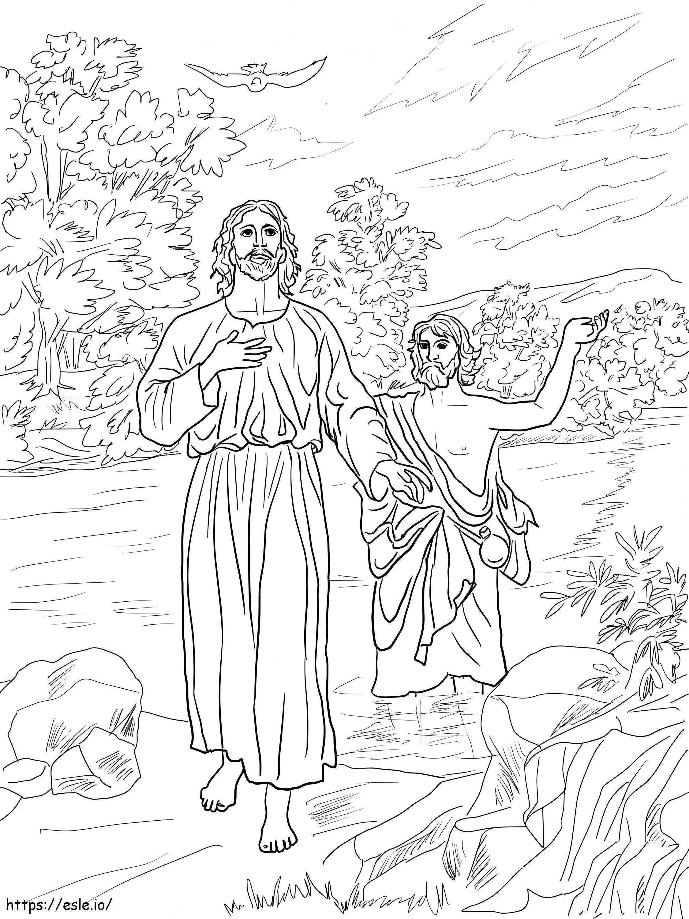 Jesús bautizado por Juan el Bautista para colorear