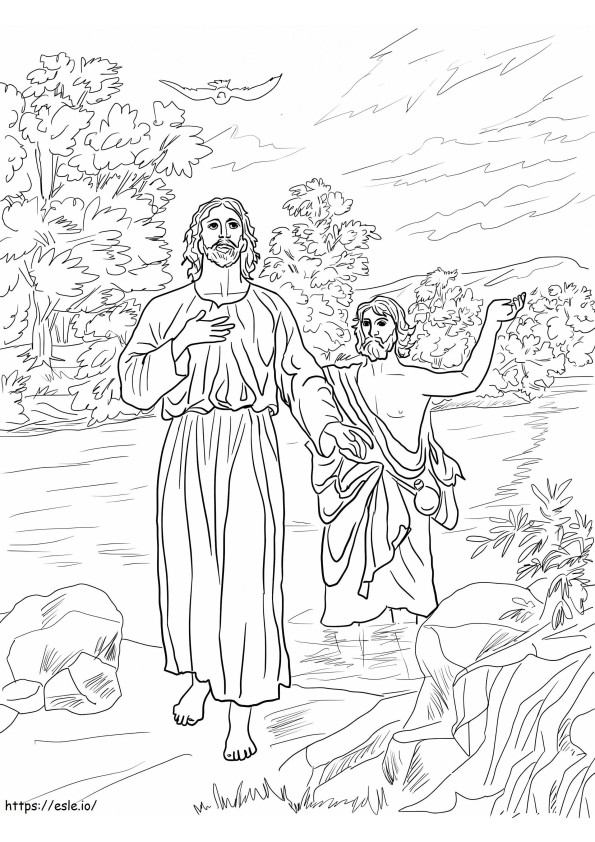 Jezus ochrzczony przez Jana Chrzciciela kolorowanka