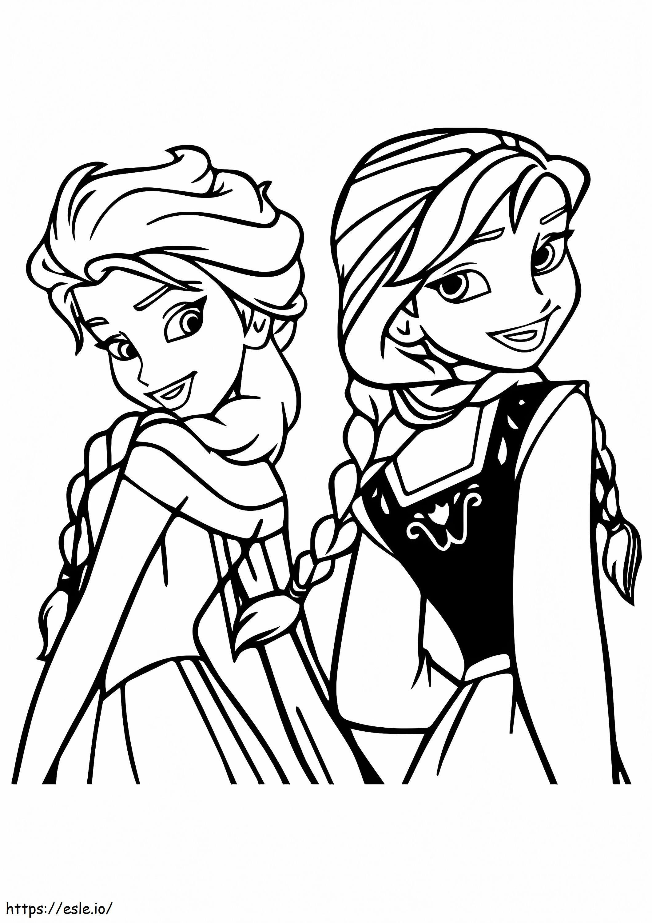 Elsa y Anna felices para colorear