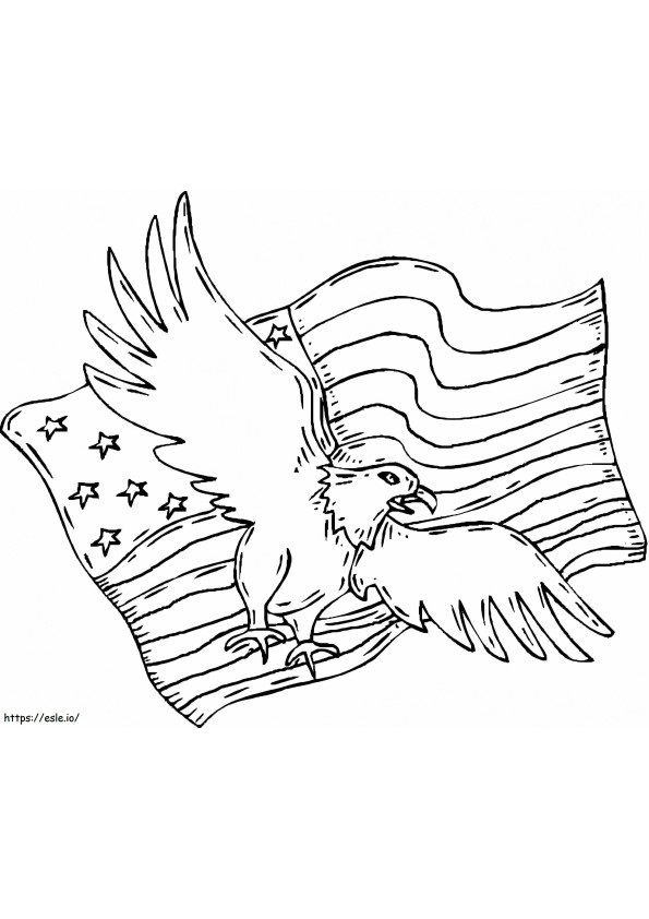 Coloriage Drapeau américain et aigle à imprimer dessin