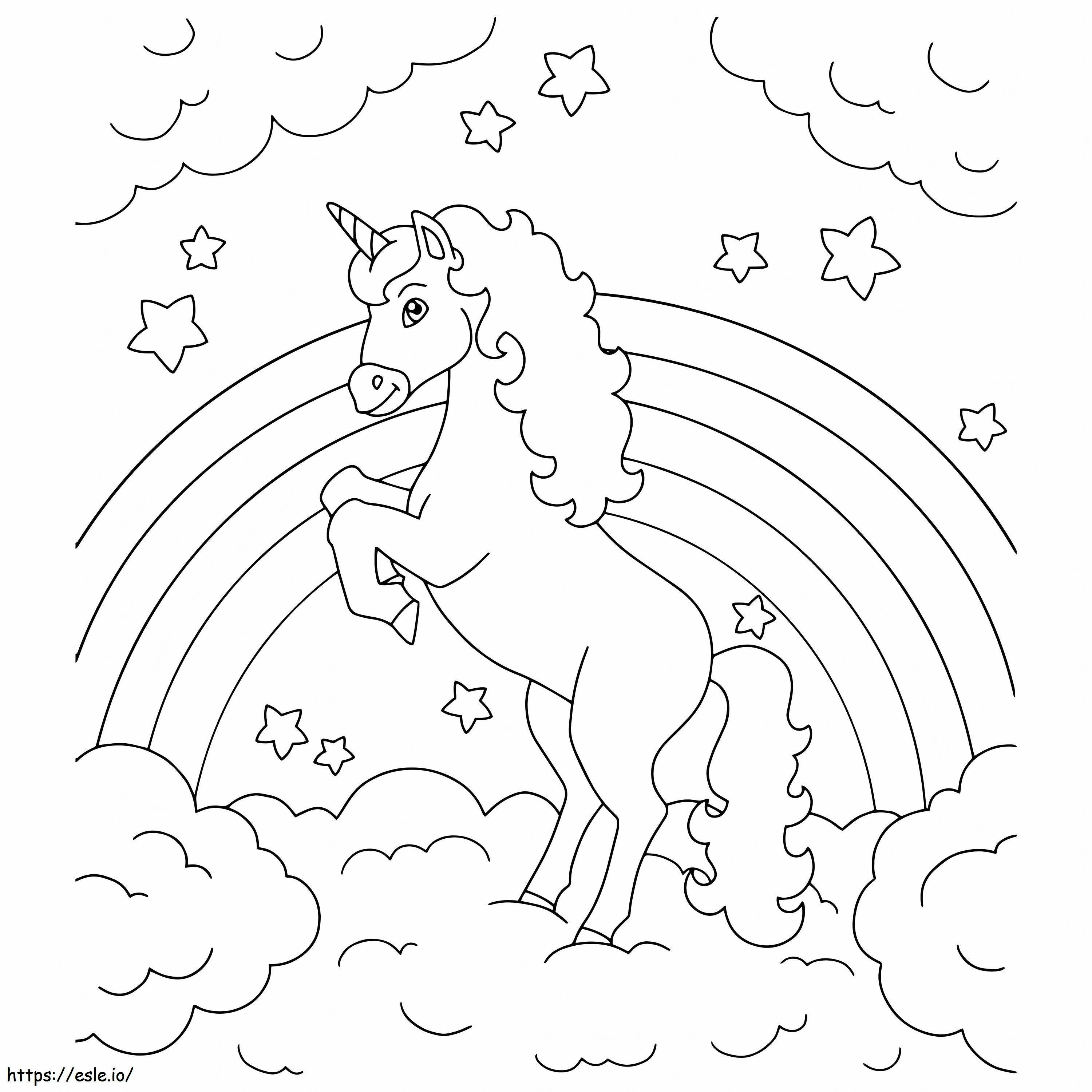 Unicornio salta sobre una nube para colorear