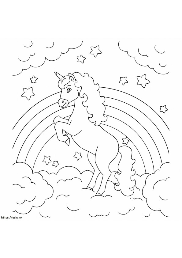 Unicornio salta sobre una nube para colorear