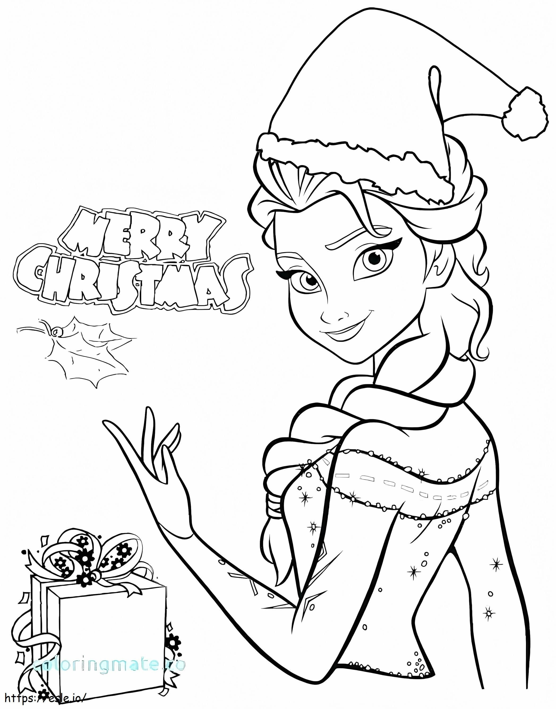 Coloriage Joyeux Noël avec Elsa à imprimer dessin