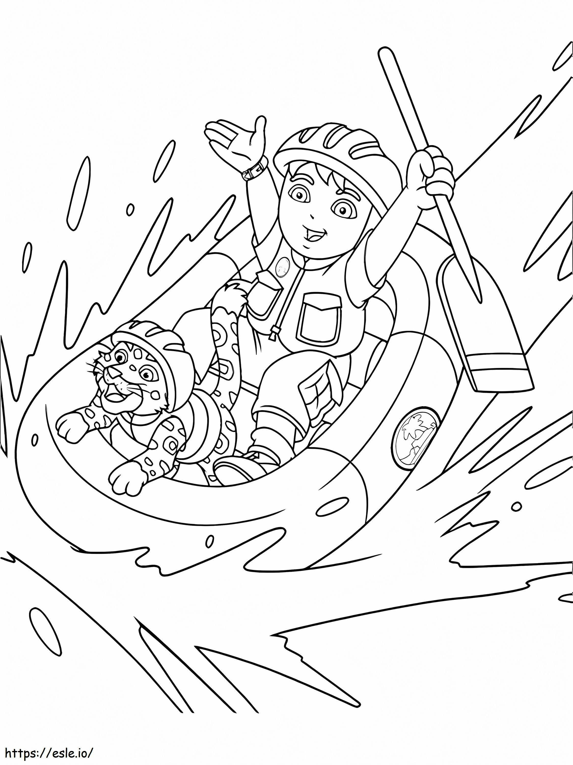 Diego And Baby Jaguar Rowing coloring page