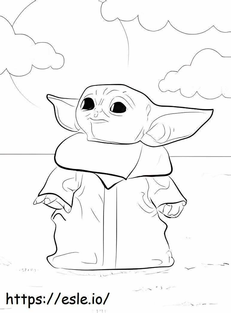 Coloriage Bébé Yoda sur la plage à imprimer dessin